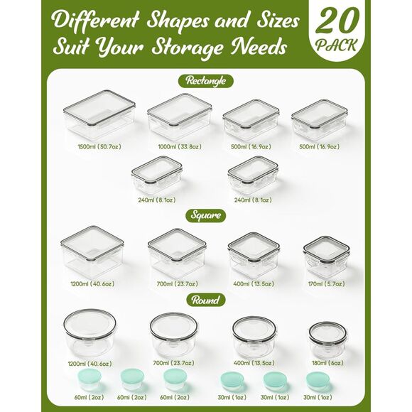 40 Piece Food Storage Containers with Lids BPA-Free Plastic Food Containers - Picture 2 of 7